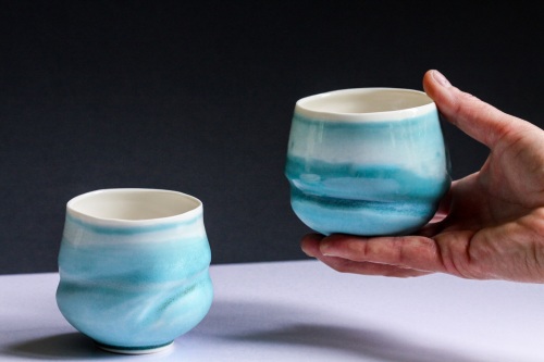 Two Blue Pots with Hand