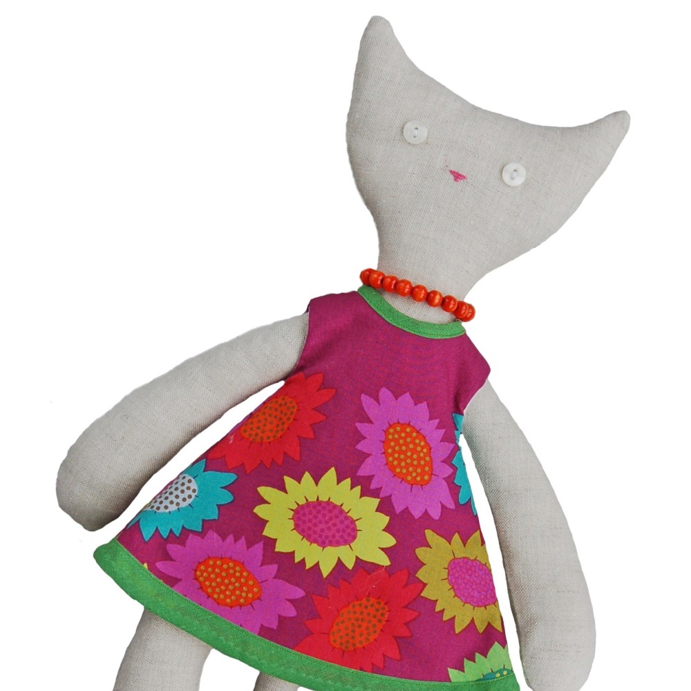 Cat in Bright Pink Flowers Dress