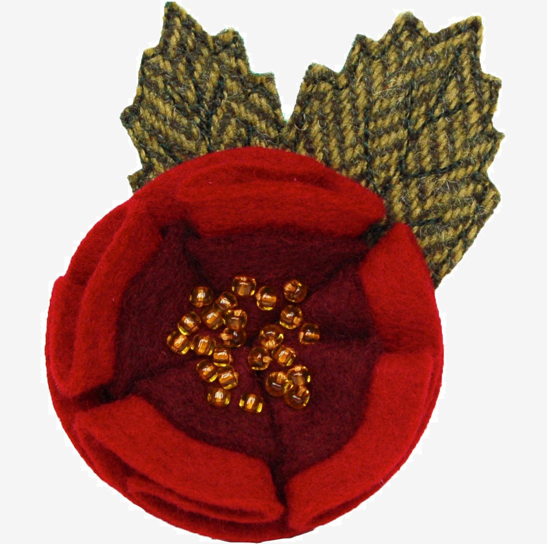 Double Red Rose Flower Brooch