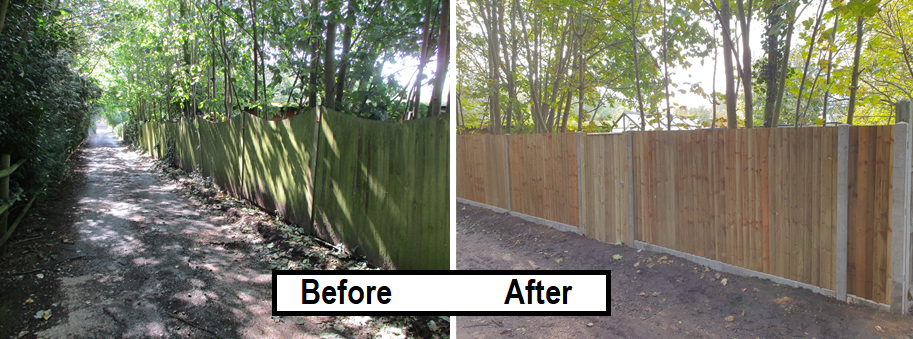 Before and after - closeboard fence