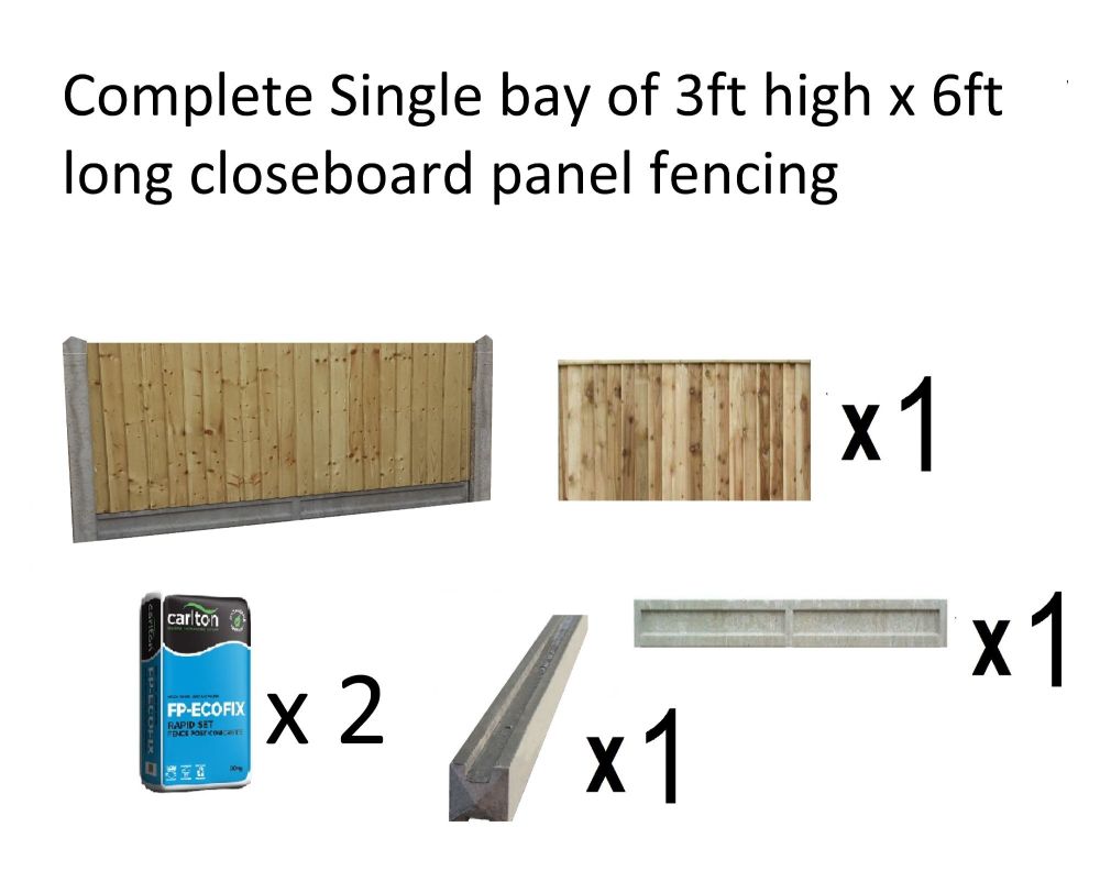 H1-   Complete  3ft high Closeboard Panel Fencing Kit