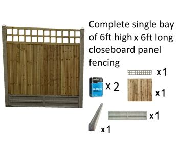 H9- Complete  6ft high Closeboard Panel Fencing Kit - c/w 12" trellis