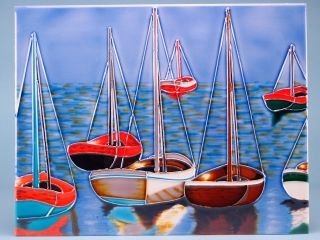 12150 Ceramic plaque - anchored yachts