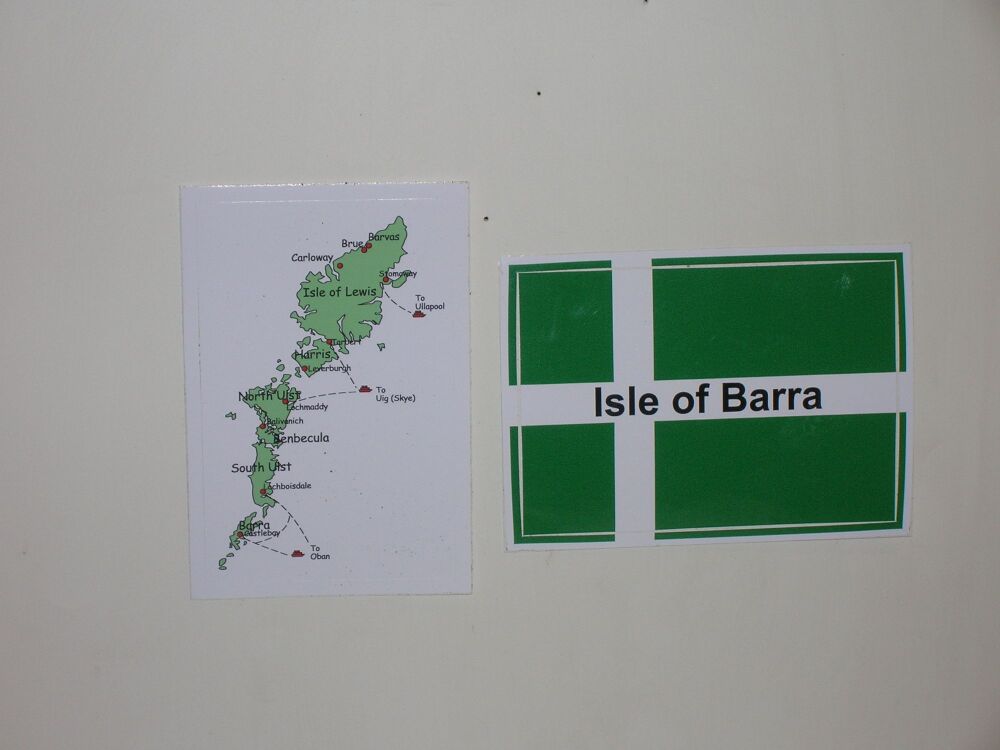 KB029 Self adhesive stickers  A/ Harris & Lewis map B/ Isle of Barra flag