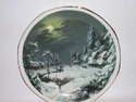 10" plate - Winter Cottage by Moonlight