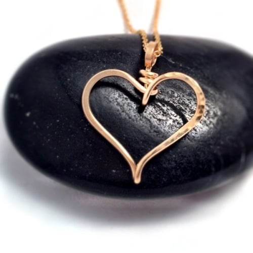 Gold Filled Hammered Heart Necklace