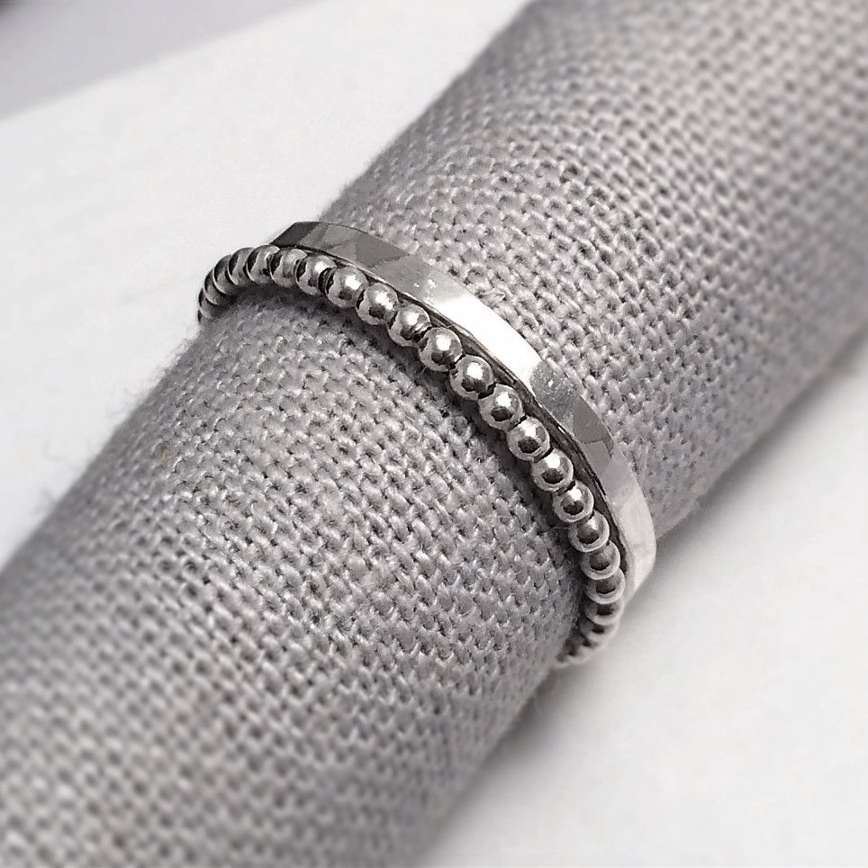 Silver Hammered & Beaded Stack Rings 