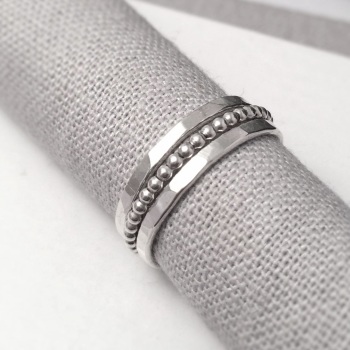 Silver Hammered & Beaded Stack Ring Set 