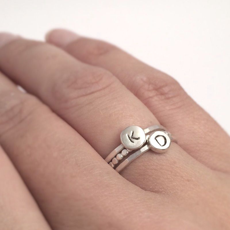 Silver Initial Ring Set 