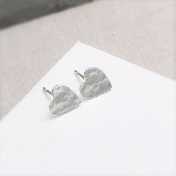 Silver Hammered Heart Studs  