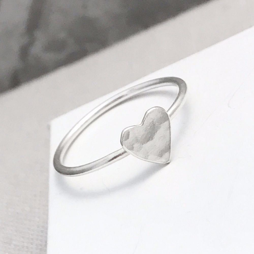 Silver Hammered Heart Ring