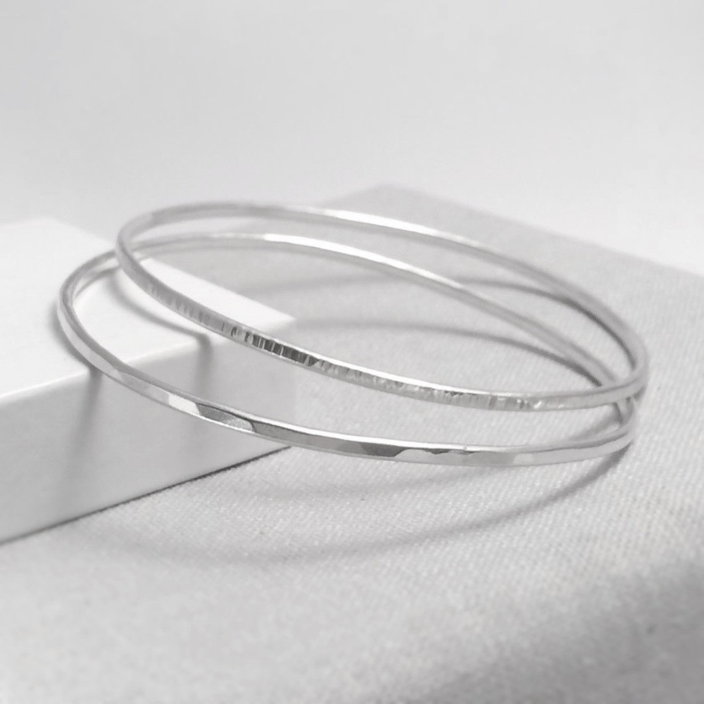 Sterling Silver Stacking Bangles - Hammered & Linear  