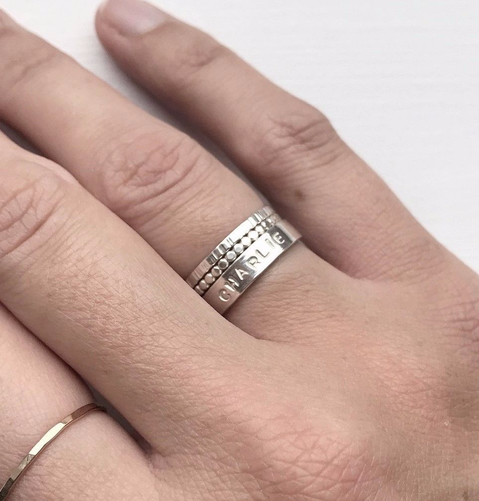 Silver Personalised Message Ring Stacking Set | Hand Stamped 