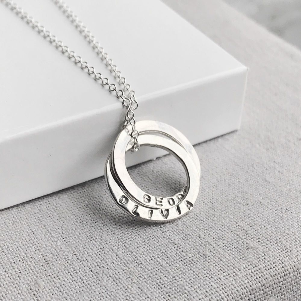 Sterling Silver Personalised Double Circle Necklace 