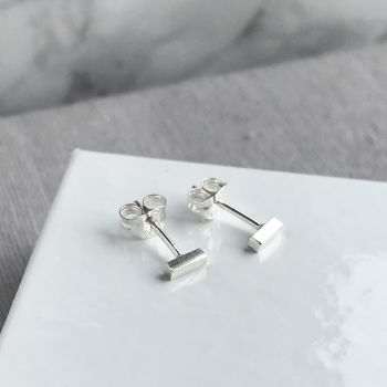 Silver Tiny Bar Stud Earrings