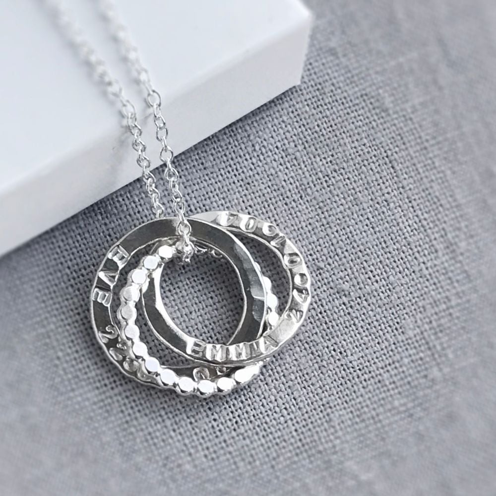 Sterling Silver Personalised Interlocking Beaded Circle Necklace 