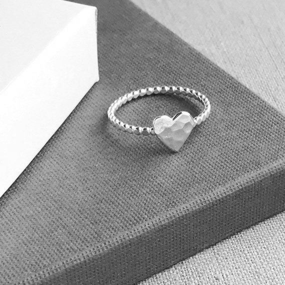 Silver Heart Ring | Beaded Band 