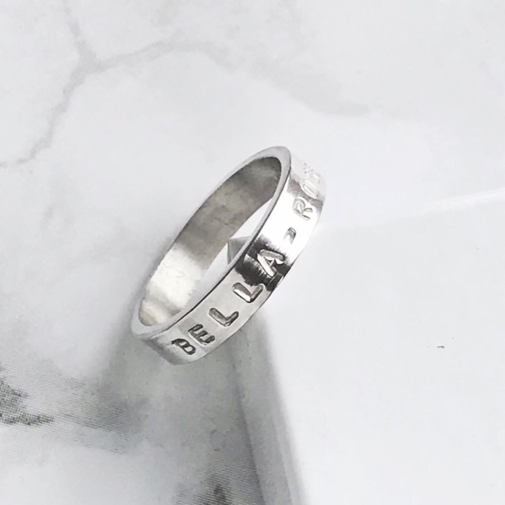 Silver Personalised Message Ring | Hand Stamped 