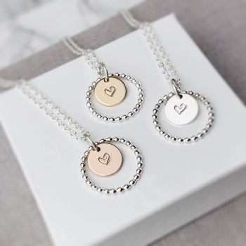Beaded Circle Heart Necklace | Sterling Silver, Gold or Rose Gold Filled