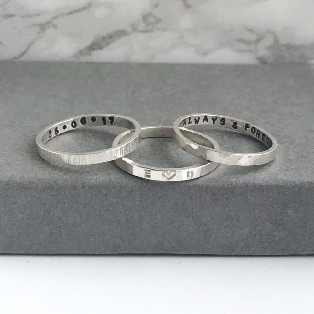Sterling Silver Skinny Personalised Ring | Hand Stamped 