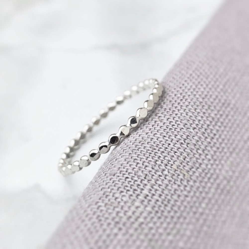 Hammered Beaded Silver Stack Ring