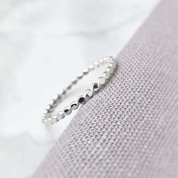 Flat Beaded Silver Stack Ring