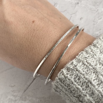 Sterling Silver Stacking Bangles - Hammered & Linear
