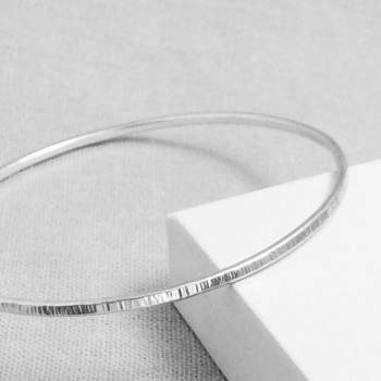Sterling Silver Linear Hammered Bangle