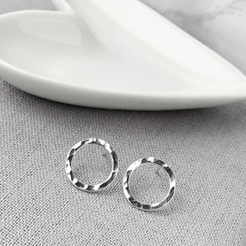 Hammered Silver Circle Stud Earrings