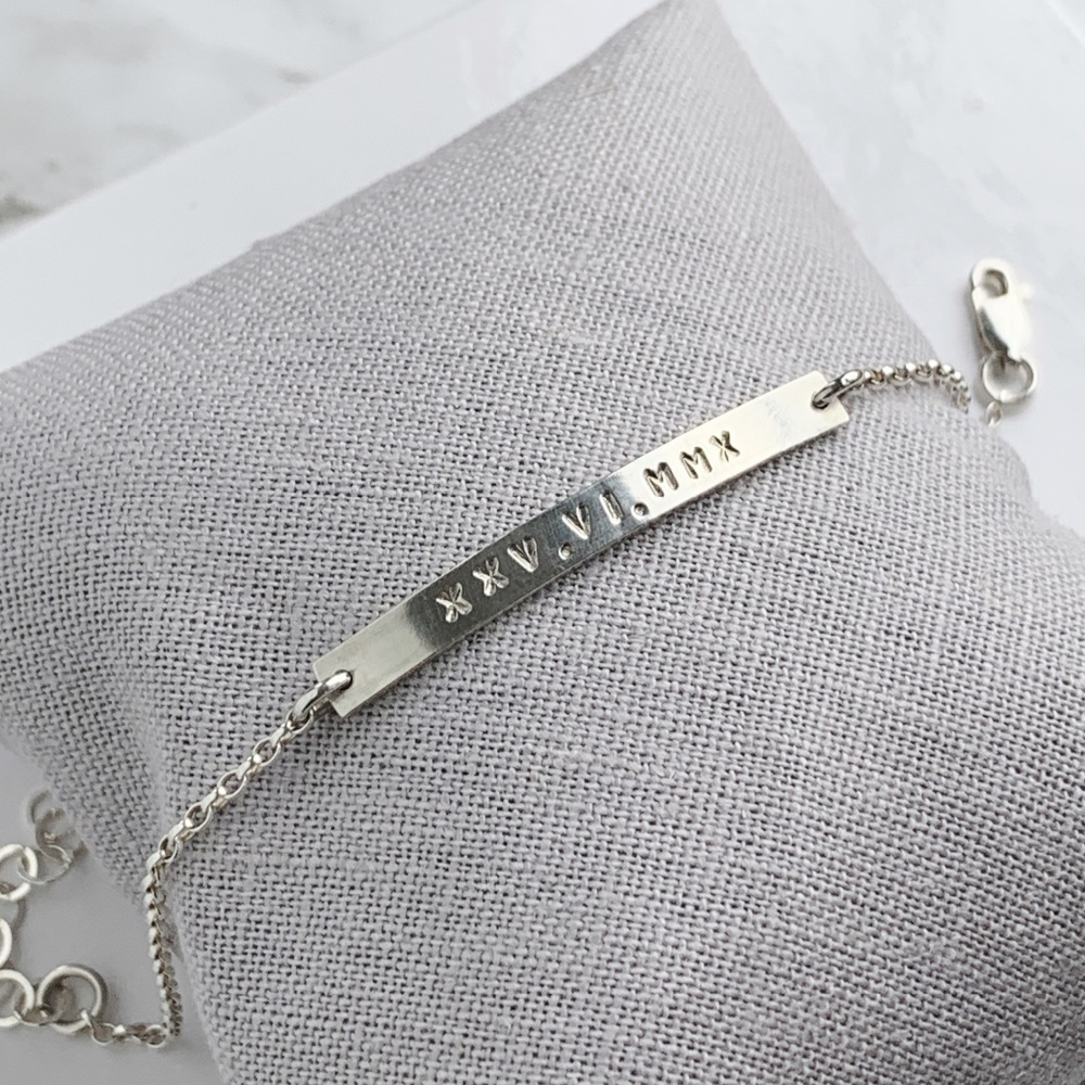 Personalised Birthstone Curb Chain TBar Bracelet Silver  Orli Jewellery