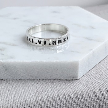 Sterling Silver Personalised Ring | Hand Stamped | Hammered Band 