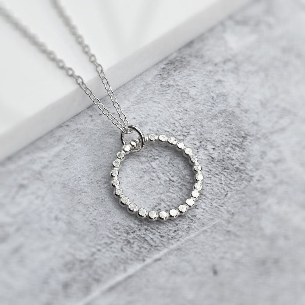 Silver Beaded Circle Necklace  