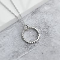 Flat Beaded Silver Circle Necklace
