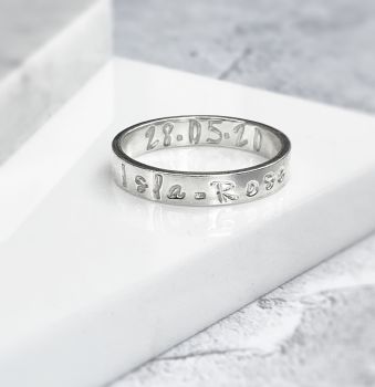Silver Personalised Ring | Hand Stamped | Melody Font