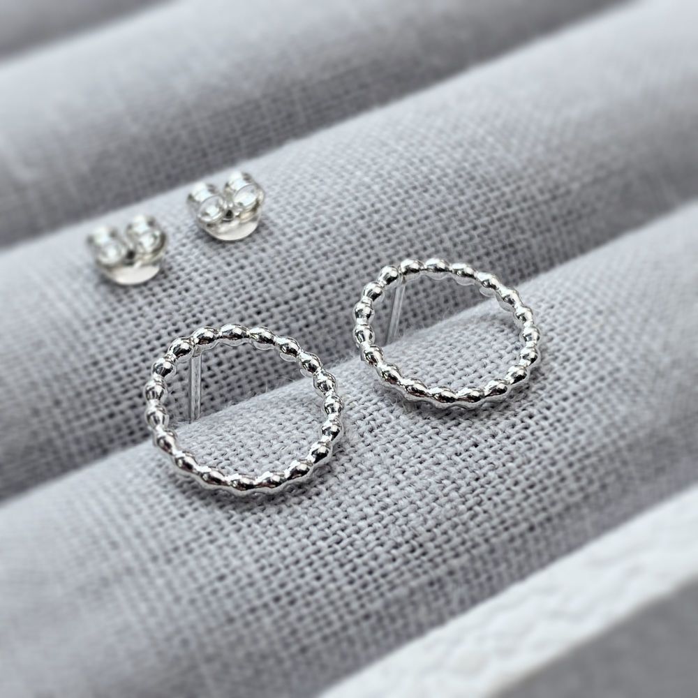 Sterling Silver Beaded Circle Stud Earrings