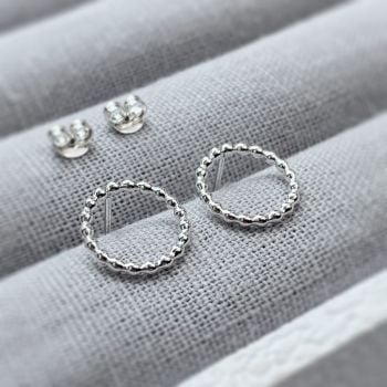 Silver Beaded Circle Stud Earrings