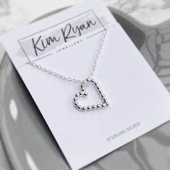 Silver Beaded Heart Necklace