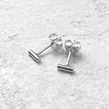 Hammered Flat Bar Stud Earrings in Sterling Silver – Miabella