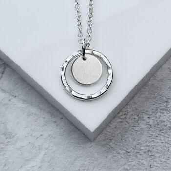 Double Silver Hammered Circle Necklace