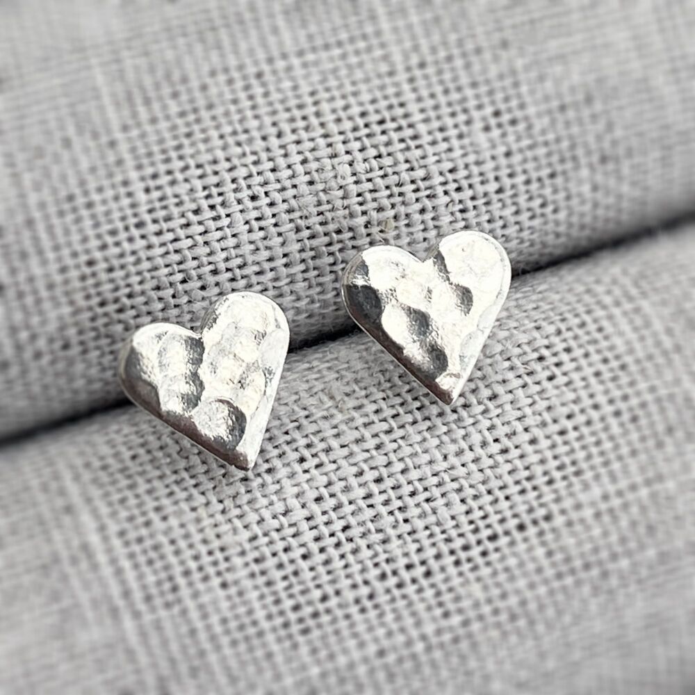 Silver Hammered Heart Studs
