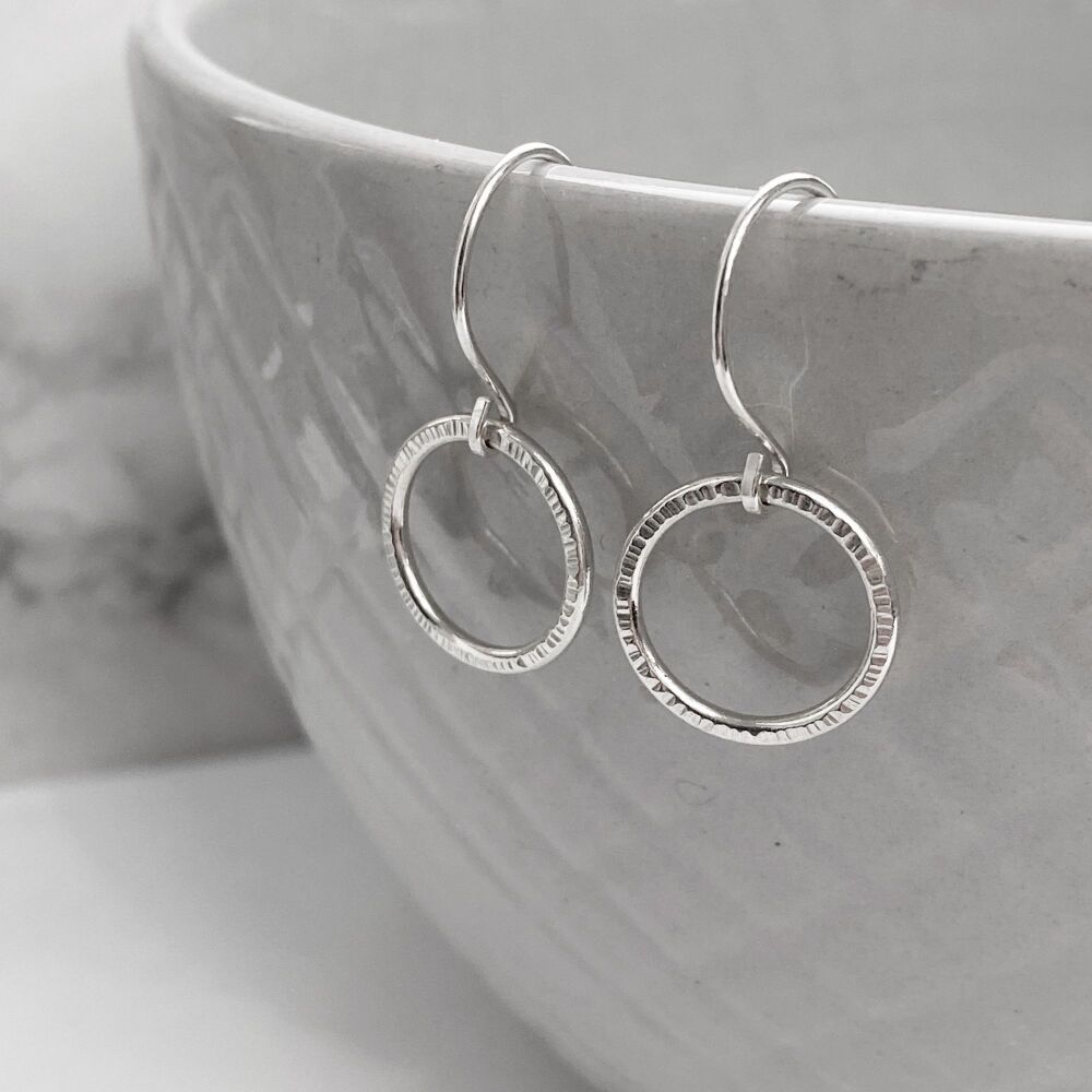 Silver Linear Circle Earrings