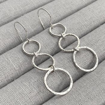 Silver Triple Circle Long Drop Earrings