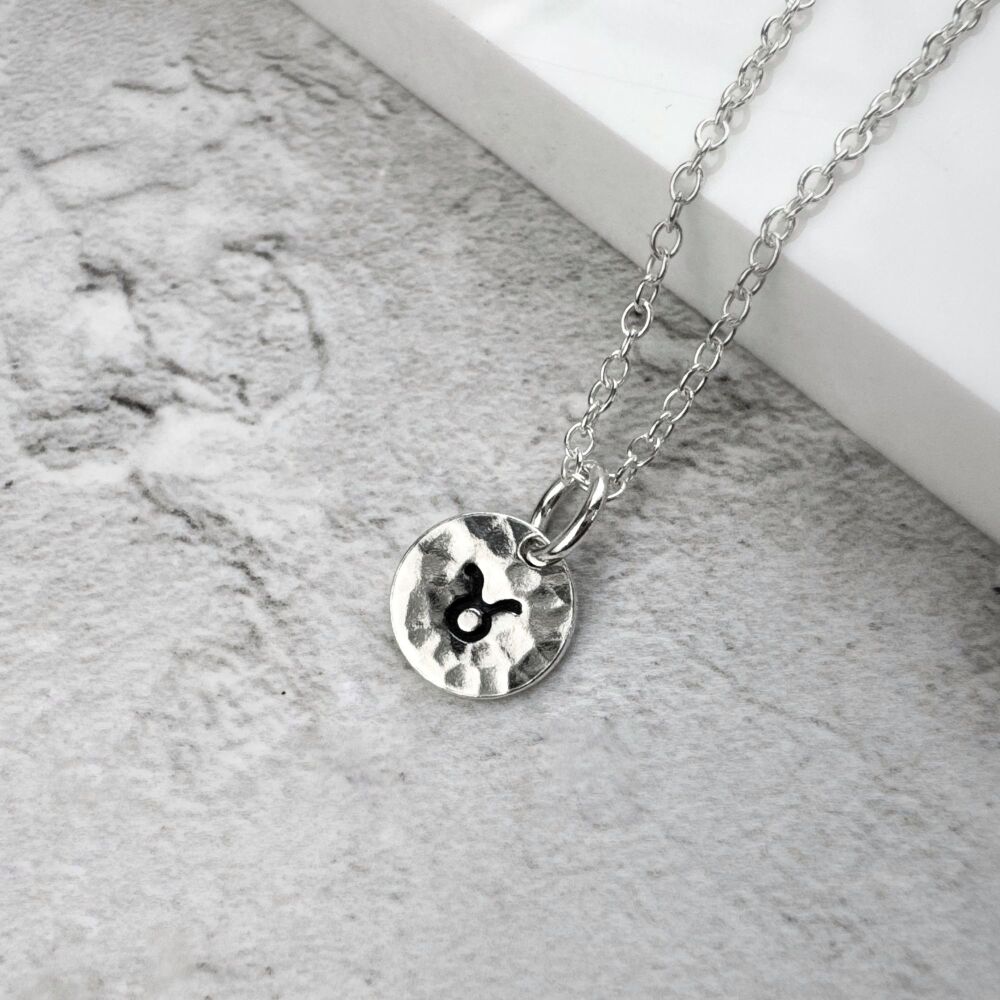 Sterling Silver Zodiac Disc Necklace Handmade Astrology Jewellery Star Sign Charm Necklace Kim Ryan Jewellery Handmade UK