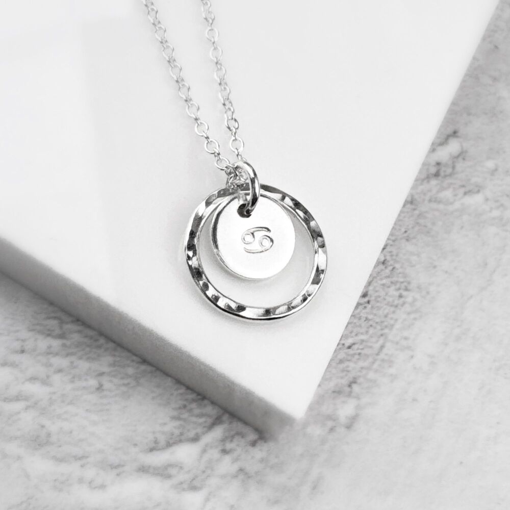 Double Circle Zodiac Disc Necklace | Sterling Silver