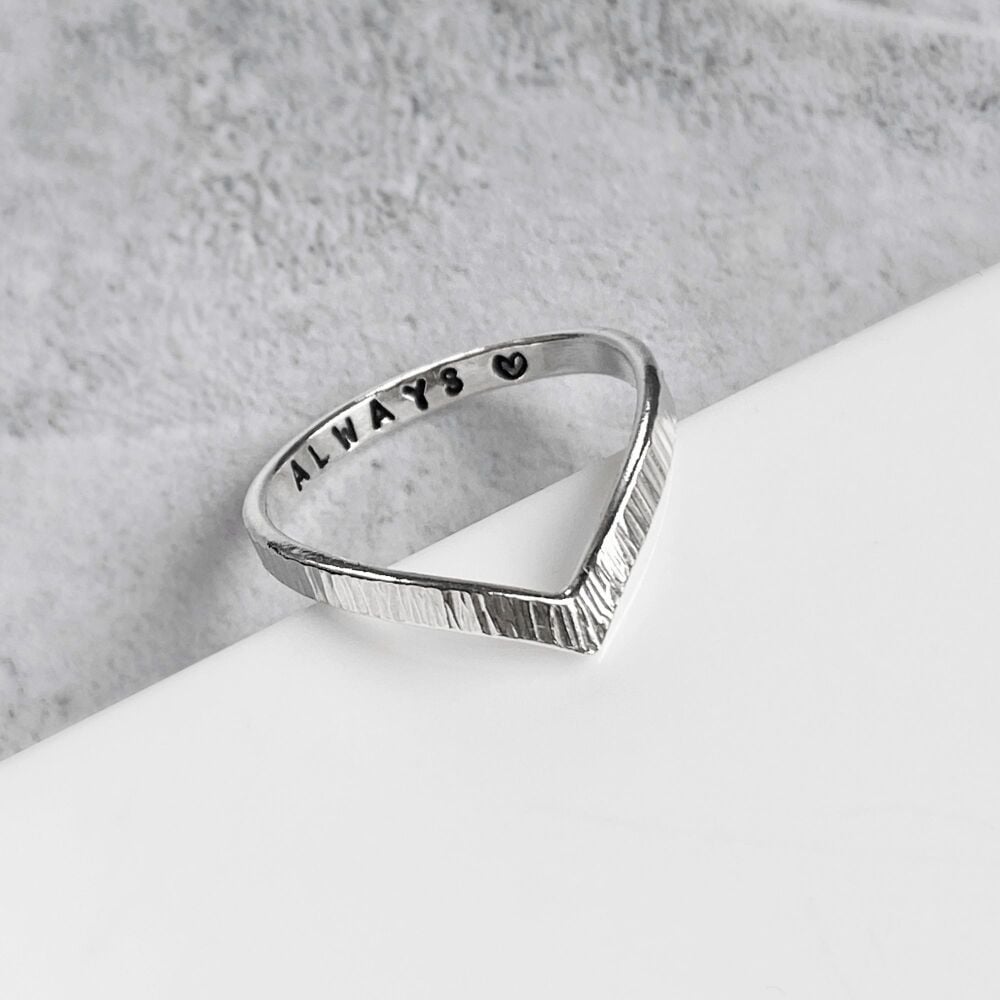 Sterling Silver Personalised Chevron Ring | Linear Texture