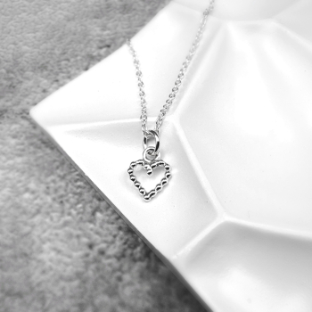 Sterling Silver Small Beaded Heart Necklace