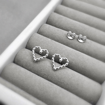 Sterling Silver Beaded Open Heart Stud Earrings