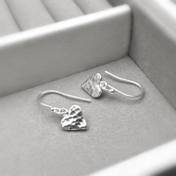 Hammered Sterling Silver Heart Drop Earrings