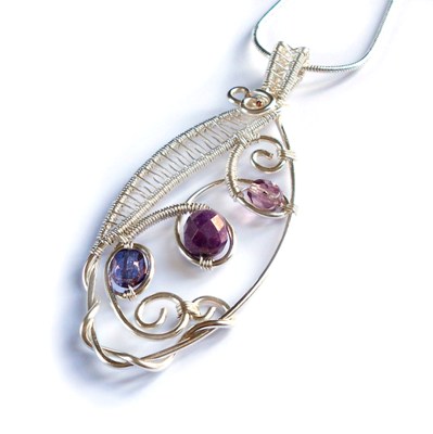 wire weave marquis pendant - purple - handmade jewellery (17)