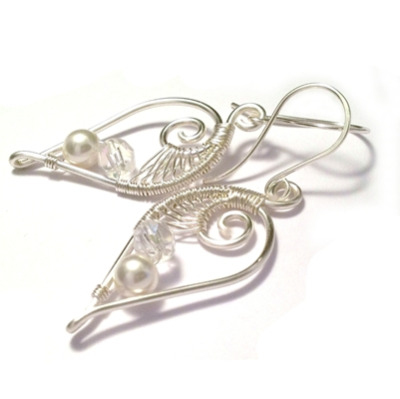Wire Weave Sterling Silver Leaf Bridal Earrings Handmade Wedding Sterling Silver Wire Weave Leaf Bridal Earrings